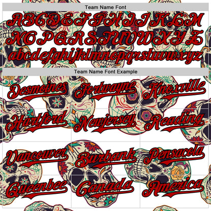 Custom White Red-Black 3D Mexican Skull Authentic Baseball Jersey - Sky-Custom
