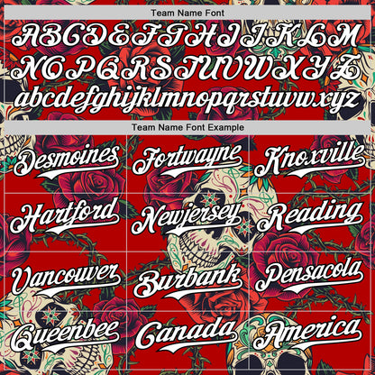 Custom Red White-Black 3D Mexican Skull And Flower Authentic Baseball Jersey - Sky-Custom
