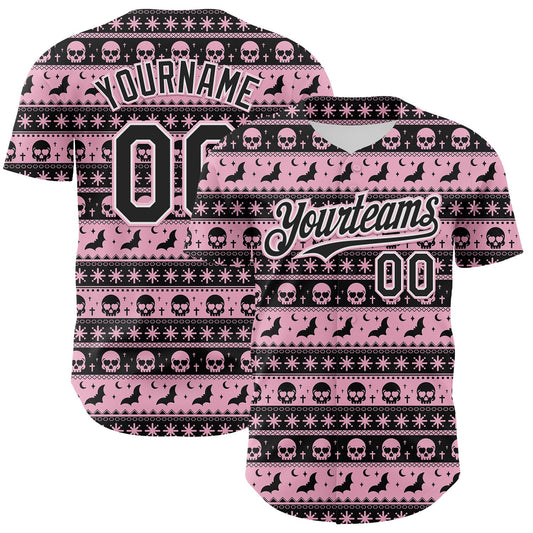 Custom Black Light Pink-White 3D Gothic Skull Authentic Baseball Jersey - Sky-Custom