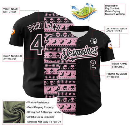 Custom Black Light Pink-White 3D Gothic Skull Authentic Baseball Jersey - Sky-Custom