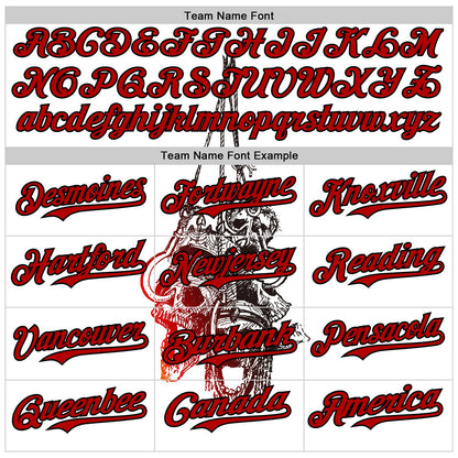 Custom White Red-Black 3D Skull Authentic Baseball Jersey - Sky-Custom