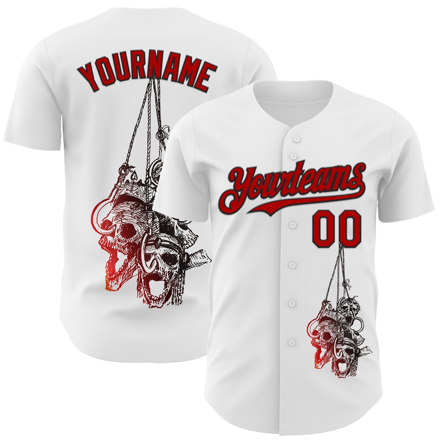 Custom White Red-Black 3D Skull Authentic Baseball Jersey - Sky-Custom