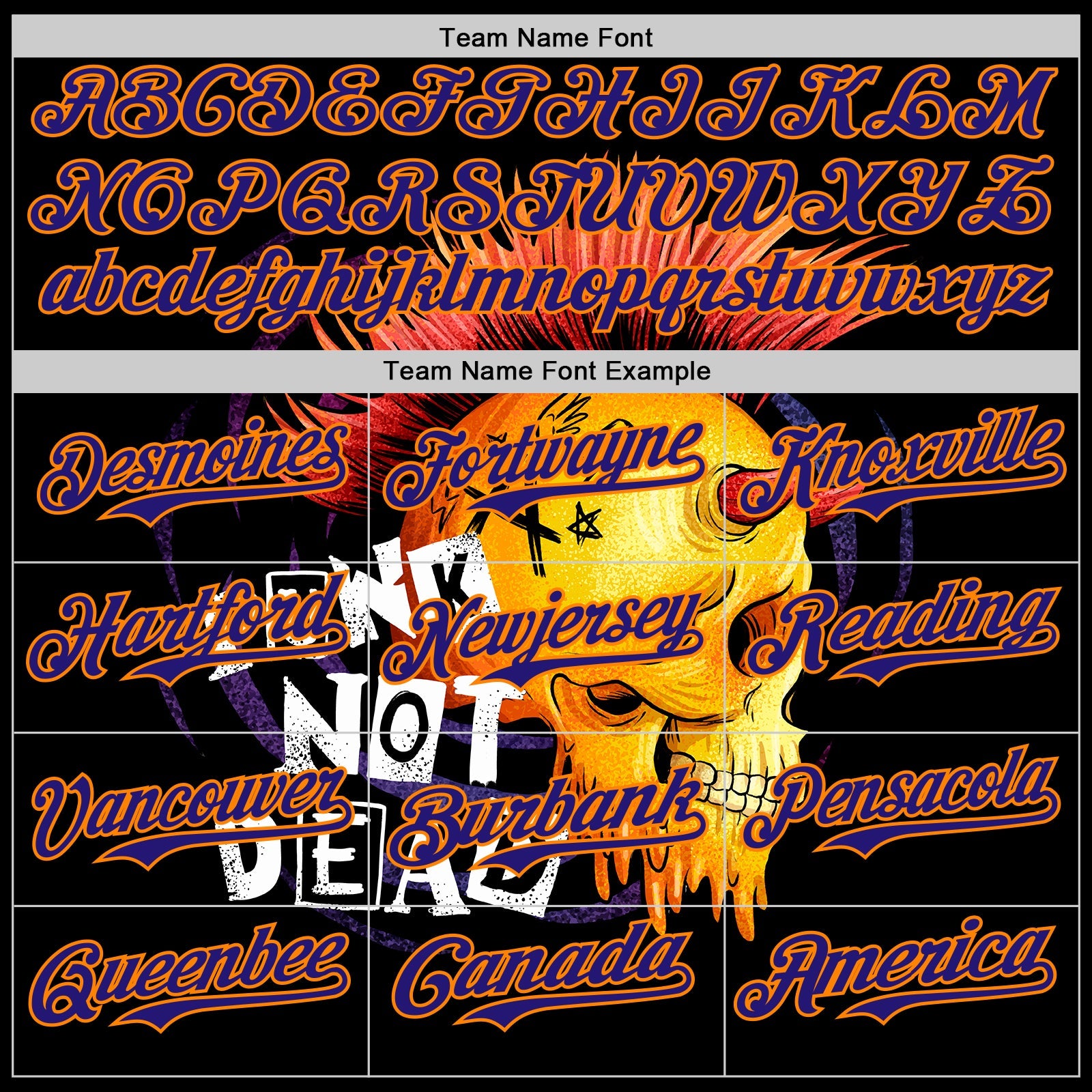 Custom Black Dark Purple-Bay Orange 3D Punk Rock Skull Authentic Baseball Jersey - Sky-Custom
