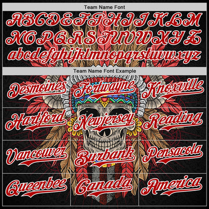 Custom Black Red-White 3D Apache Skull Authentic Baseball Jersey - Sky-Custom