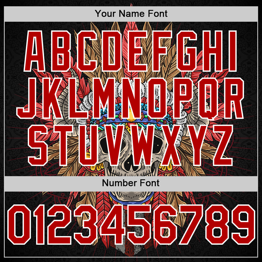 Custom Black Red-White 3D Apache Skull Authentic Baseball Jersey - Sky-Custom