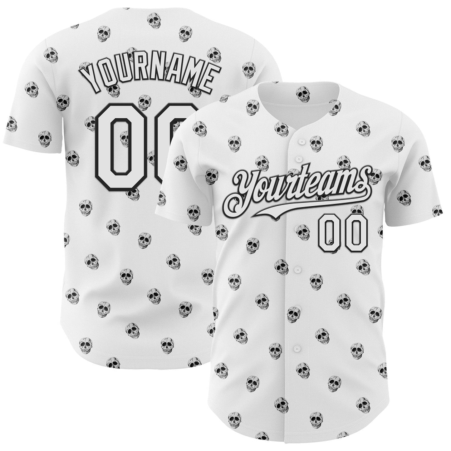 Custom White Black 3D Skull Authentic Baseball Jersey - Sky-Custom
