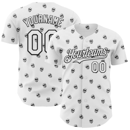 Custom White Black 3D Skull Authentic Baseball Jersey - Sky-Custom