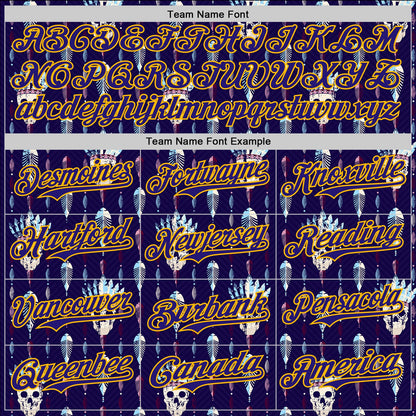 Custom Blue Dark Purple-Gold 3D Apache Skull Authentic Baseball Jersey - Sky-Custom