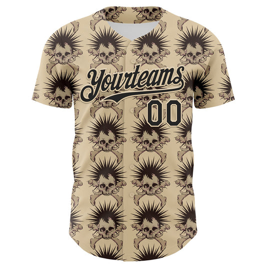 Custom City Cream Black 3D Skull Authentic Baseball Jersey - Sky-Custom