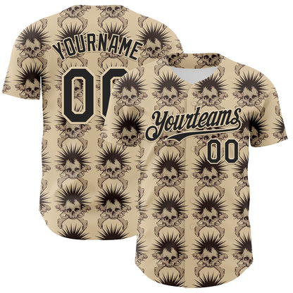 Custom City Cream Black 3D Skull Authentic Baseball Jersey - Sky-Custom