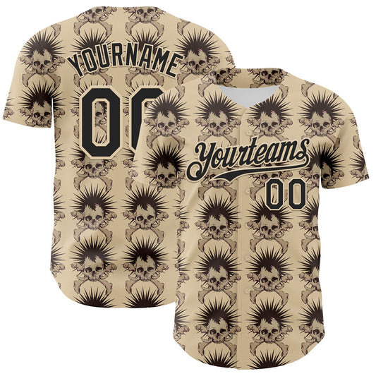 Custom City Cream Black 3D Skull Authentic Baseball Jersey - Sky-Custom