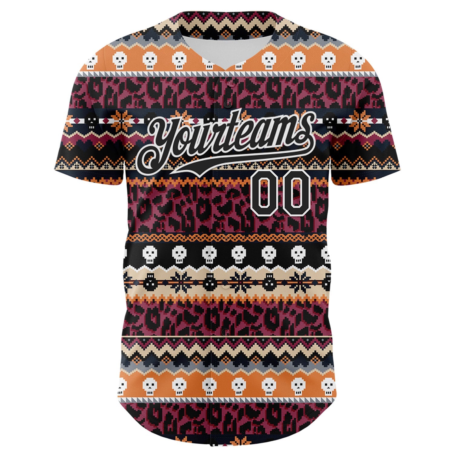 Custom Black White 3D Skull And Leopard Print Authentic Baseball Jersey - Sky-Custom