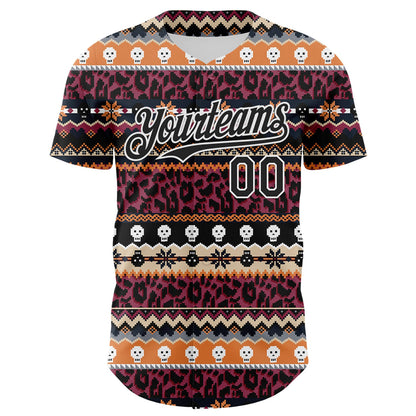 Custom Black White 3D Skull And Leopard Print Authentic Baseball Jersey - Sky-Custom