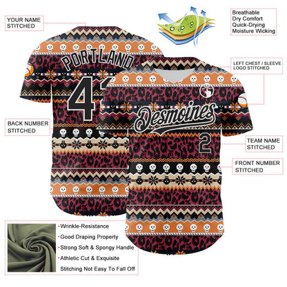 Custom Black White 3D Skull And Leopard Print Authentic Baseball Jersey - Sky-Custom