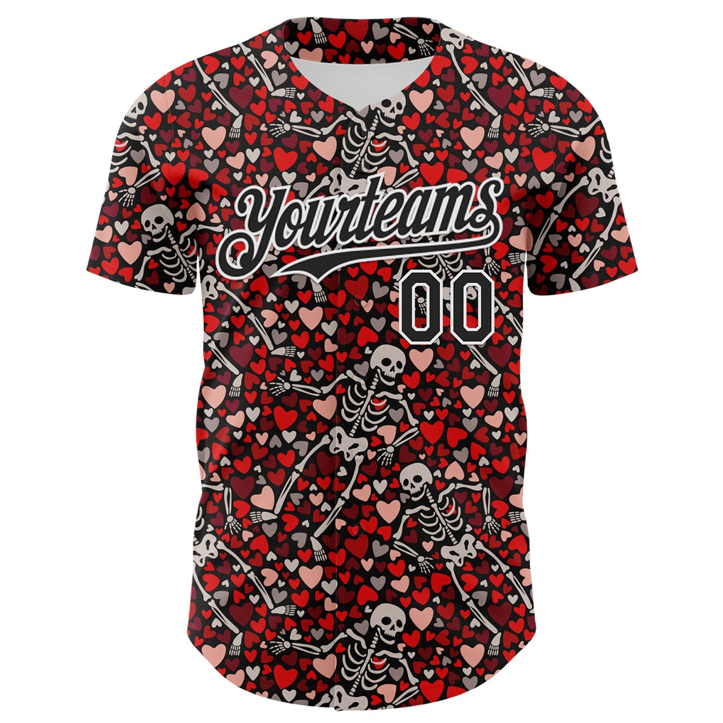 Custom Black White 3D Skeleton And Heart Authentic Baseball Jersey - Sky-Custom