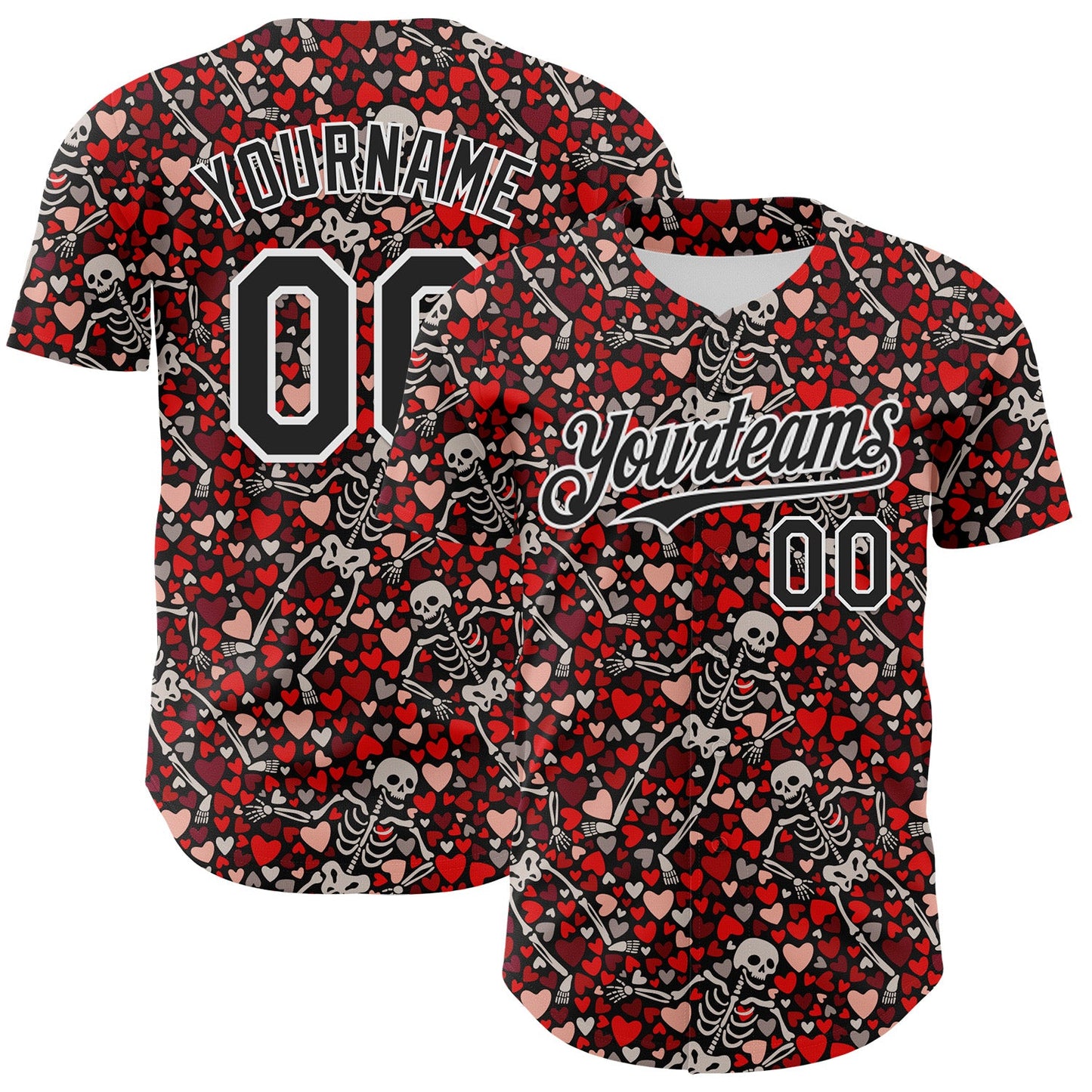 Custom Black White 3D Skeleton And Heart Authentic Baseball Jersey - Sky-Custom