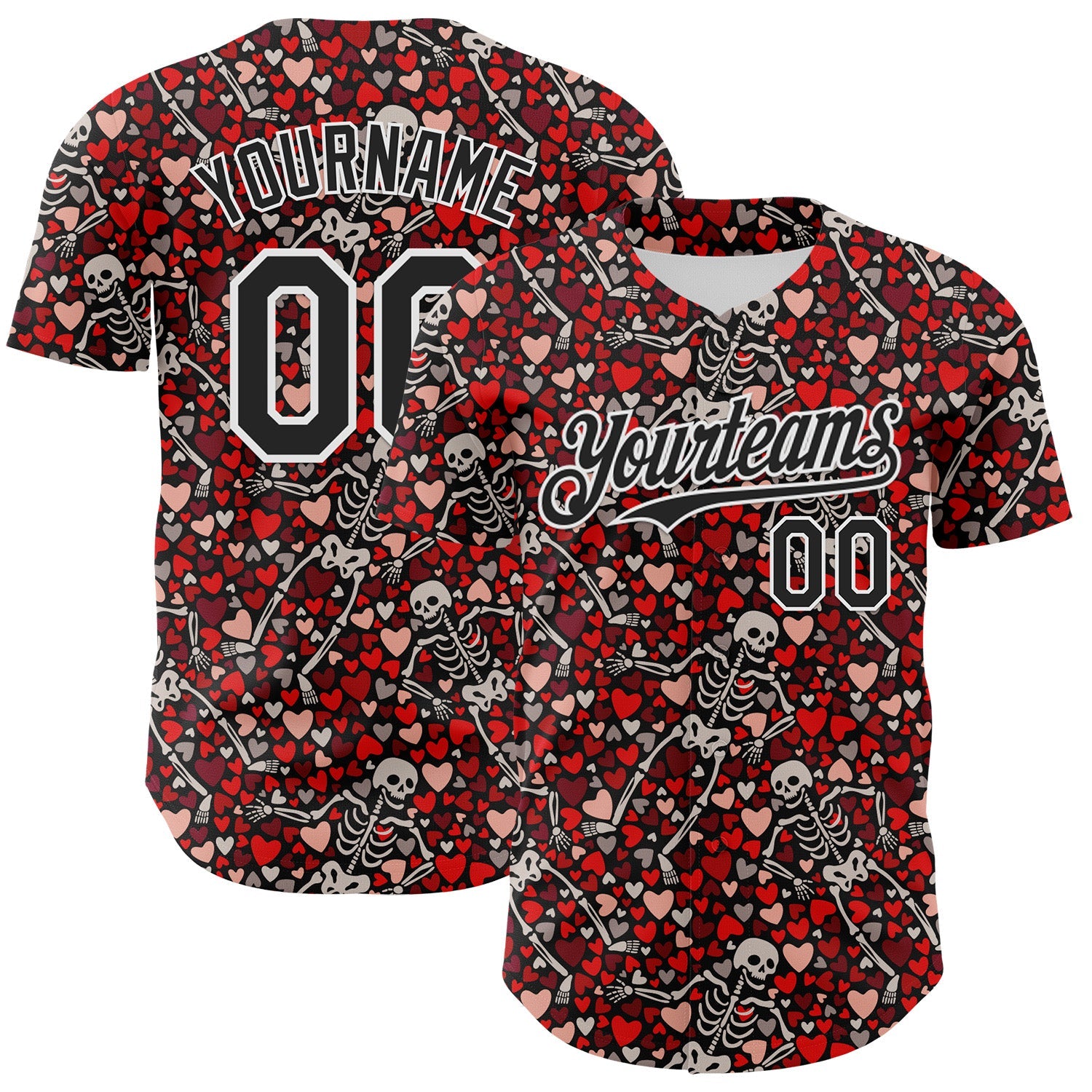 Custom Black White 3D Skeleton And Heart Authentic Baseball Jersey - Sky-Custom