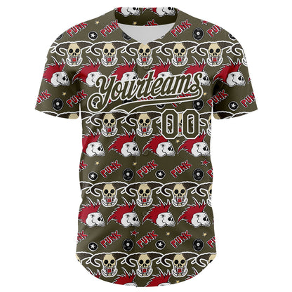 Custom Olive White 3D Punk Rock Skull Authentic Baseball Jersey - Sky-Custom