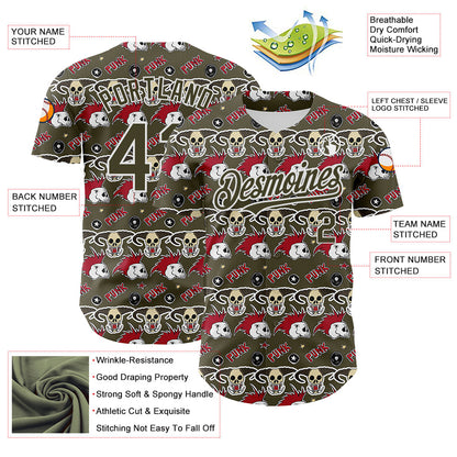 Custom Olive White 3D Punk Rock Skull Authentic Baseball Jersey - Sky-Custom