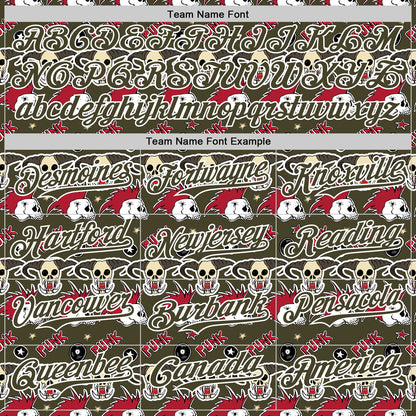 Custom Olive White 3D Punk Rock Skull Authentic Baseball Jersey - Sky-Custom