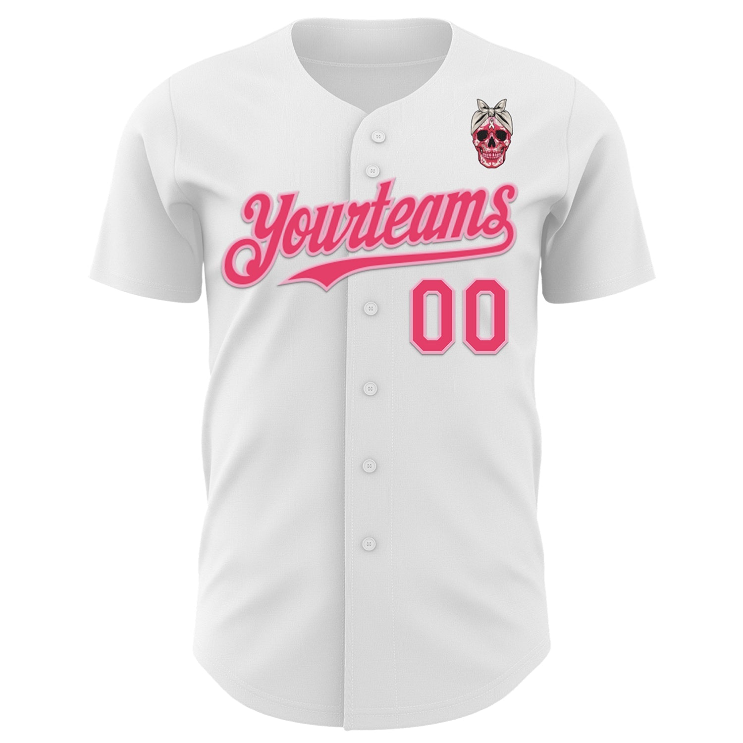 Custom White Neon Pink-Light Pink 3D Pink Ribbon Skull Authentic Baseball Jersey - Sky-Custom