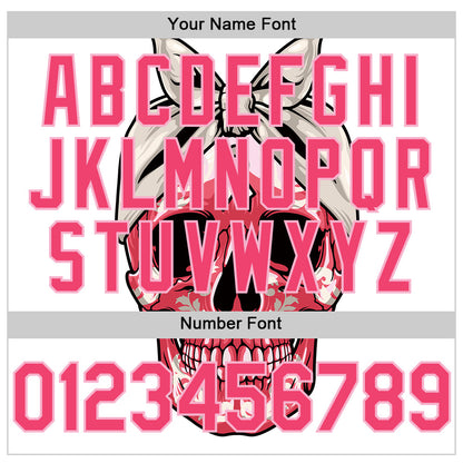 Custom White Neon Pink-Light Pink 3D Pink Ribbon Skull Authentic Baseball Jersey - Sky-Custom