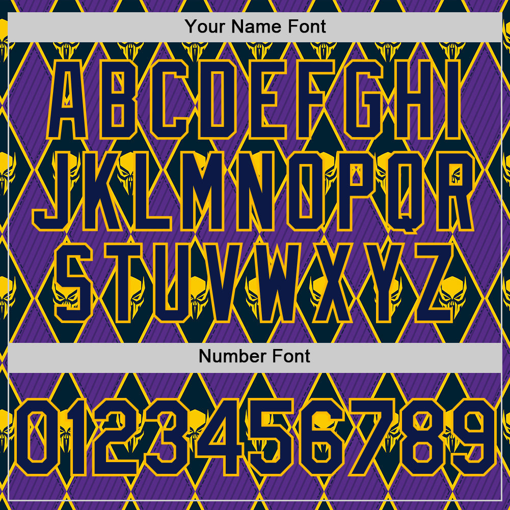 Custom Purple Navy-Gold 3D Skull Authentic Baseball Jersey - Sky-Custom