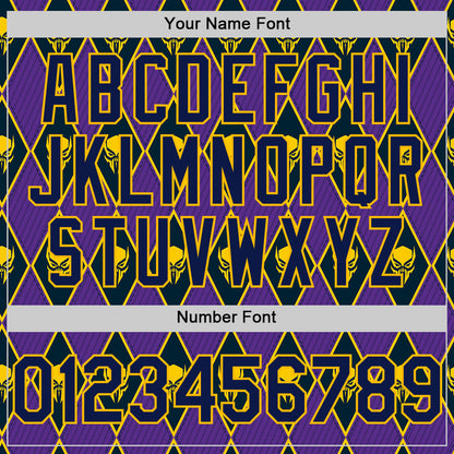 Custom Purple Navy-Gold 3D Skull Authentic Baseball Jersey - Sky-Custom