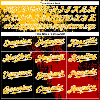 Custom Gold Black-Red 3D Pattern Design Abstract Brush Stroke Authentic Baseball Jersey - Sky-Custom