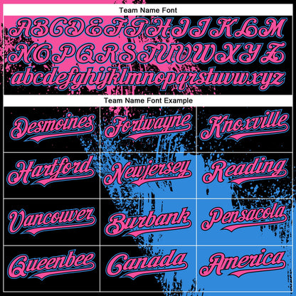 Custom Pink Electric Blue-Black 3D Pattern Design Abstract Brush Stroke Authentic Baseball Jersey - Sky-Custom