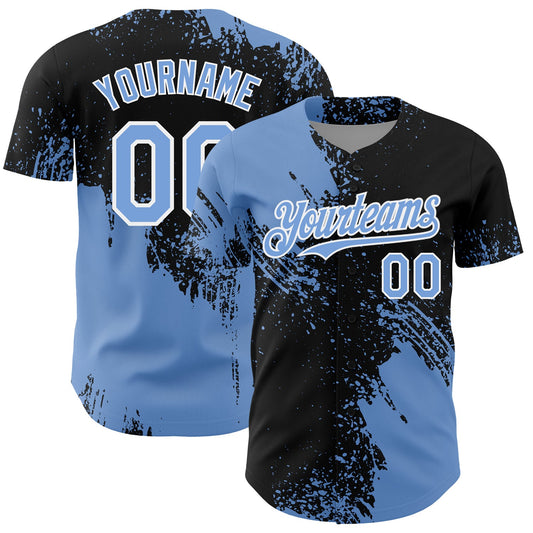 Custom Light Blue Black-White 3D Pattern Design Abstract Brush Stroke Authentic Baseball Jersey - Sky-Custom