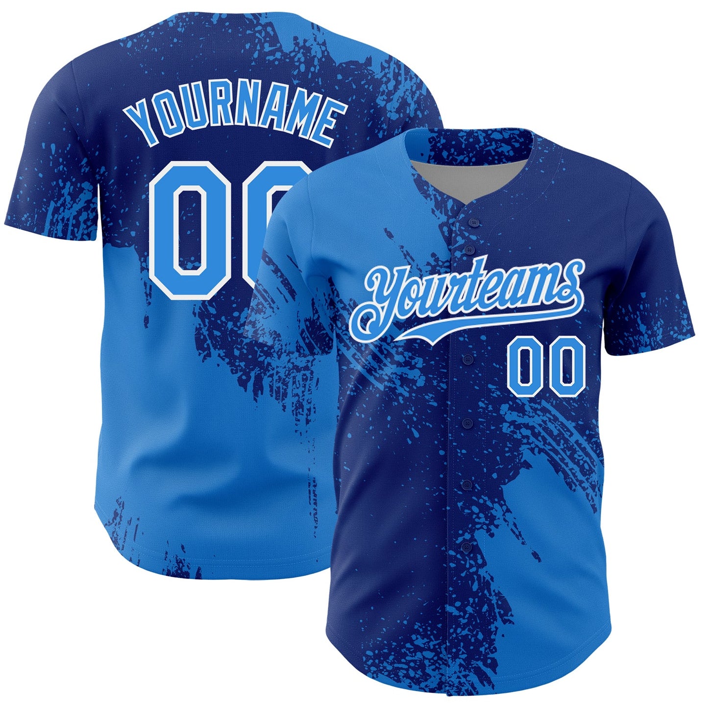 Custom Electric Blue Royal-White 3D Pattern Design Abstract Brush Stroke Authentic Baseball Jersey - Sky-Custom