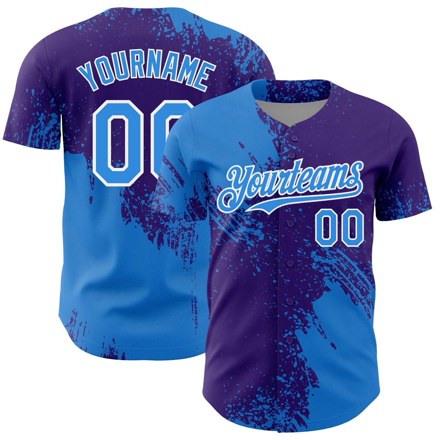 Custom Electric Blue Purple-White 3D Pattern Design Abstract Brush Stroke Authentic Baseball Jersey - Sky-Custom
