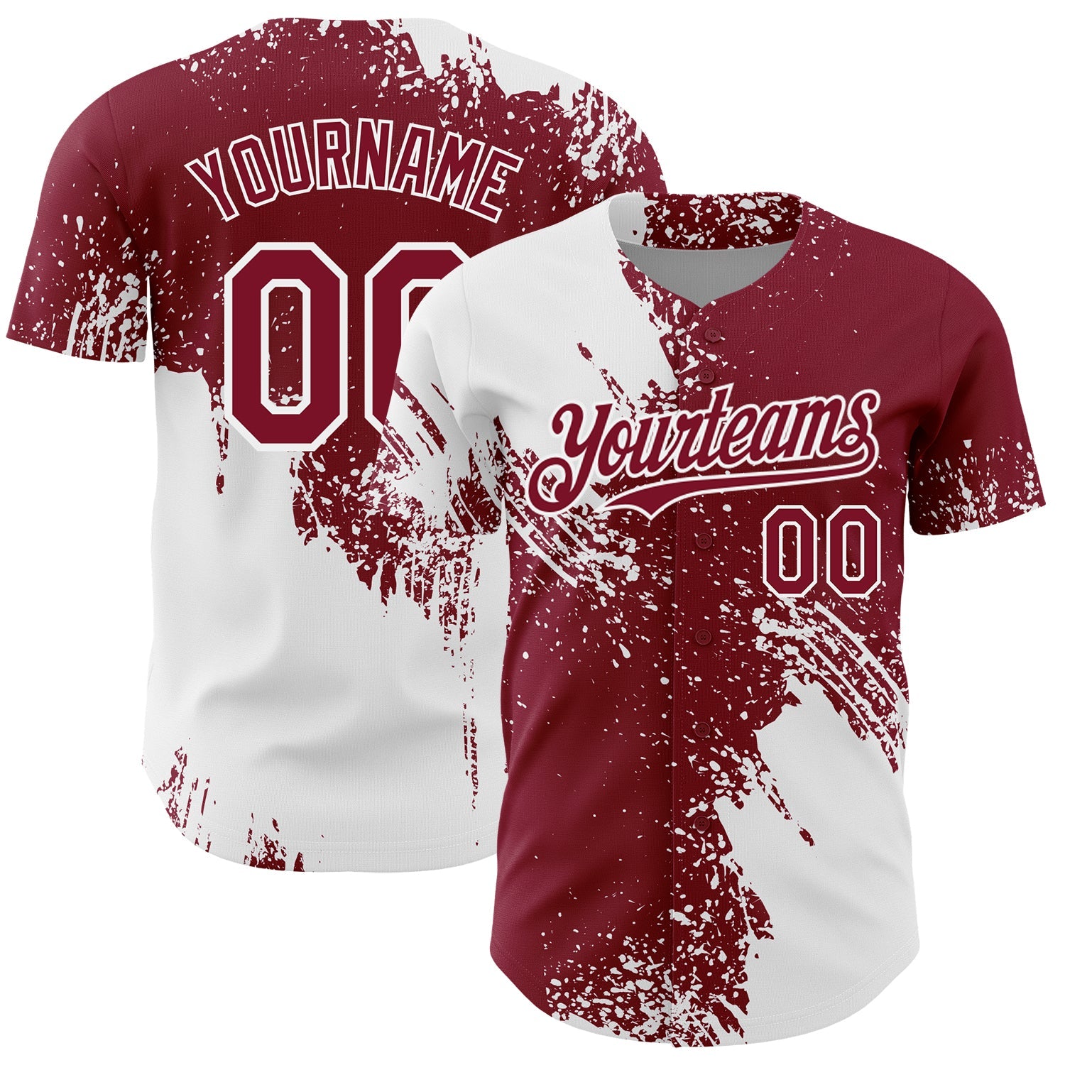 Custom White Crimson 3D Pattern Design Abstract Brush Stroke Authentic Baseball Jersey - Sky-Custom