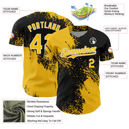 Custom Yellow Black-White 3D Pattern Design Abstract Brush Stroke Authentic Baseball Jersey - Sky-Custom