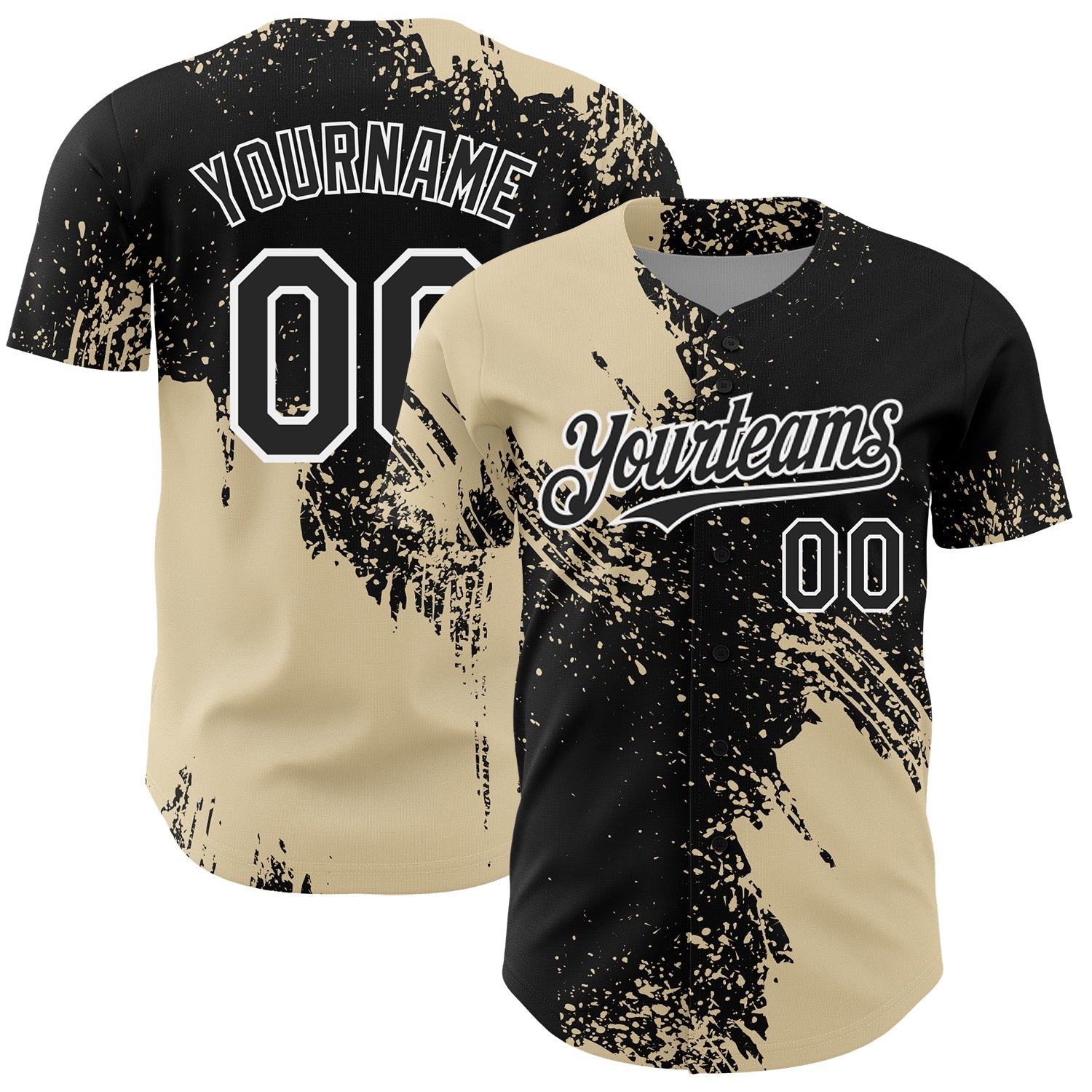 Custom Cream Black-White 3D Pattern Design Abstract Brush Stroke Authentic Baseball Jersey - Sky-Custom