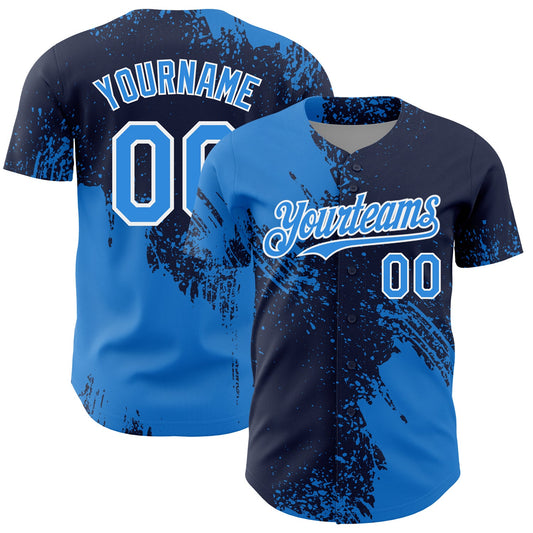 Custom Electric Blue Navy-White 3D Pattern Design Abstract Brush Stroke Authentic Baseball Jersey - Sky-Custom