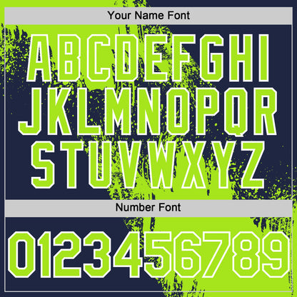 Custom Neon Green Navy-White 3D Pattern Design Abstract Brush Stroke Authentic Baseball Jersey - Sky-Custom