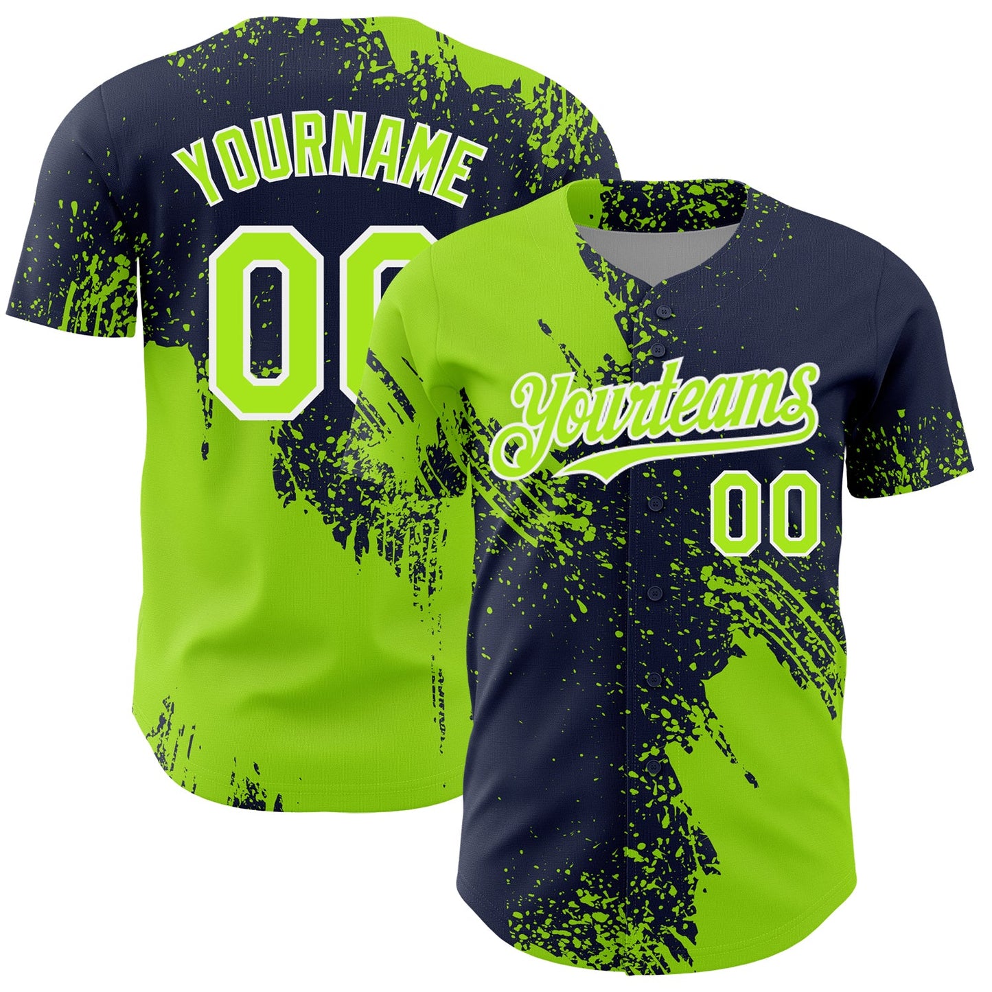 Custom Neon Green Navy-White 3D Pattern Design Abstract Brush Stroke Authentic Baseball Jersey - Sky-Custom