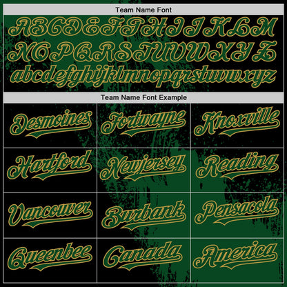 Custom Green Black-Old Gold 3D Pattern Design Abstract Brush Stroke Authentic Baseball Jersey - Sky-Custom
