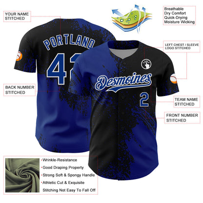 Custom Royal Black-White 3D Pattern Design Abstract Brush Stroke Authentic Baseball Jersey - Sky-Custom
