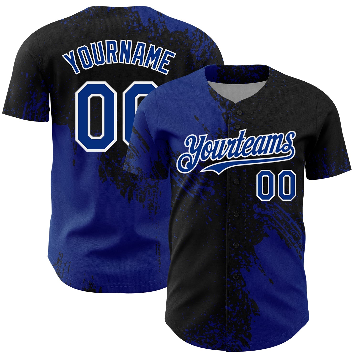 Custom Royal Black-White 3D Pattern Design Abstract Brush Stroke Authentic Baseball Jersey - Sky-Custom