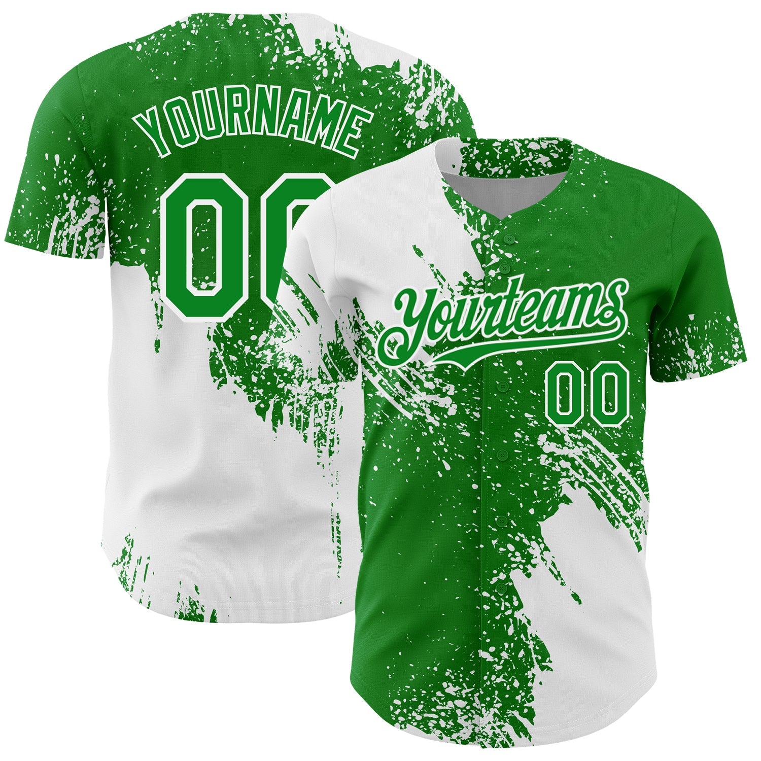 Custom White Grass Green 3D Pattern Design Abstract Brush Stroke Authentic Baseball Jersey - Sky-Custom