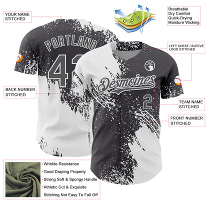 Custom White Steel Gray 3D Pattern Design Abstract Brush Stroke Authentic Baseball Jersey - Sky-Custom