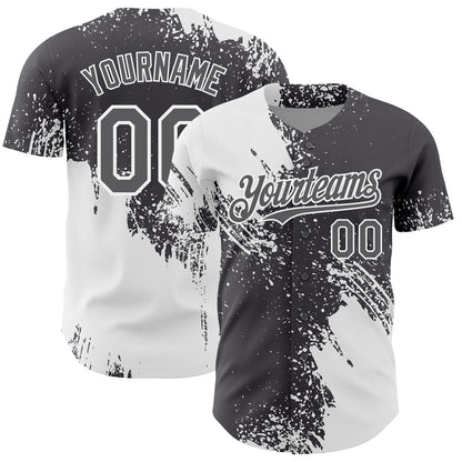 Custom White Steel Gray 3D Pattern Design Abstract Brush Stroke Authentic Baseball Jersey - Sky-Custom