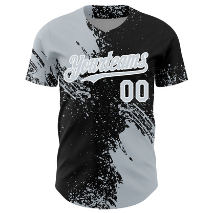 Custom Silver Black-White 3D Pattern Design Abstract Brush Stroke Authentic Baseball Jersey - Sky-Custom