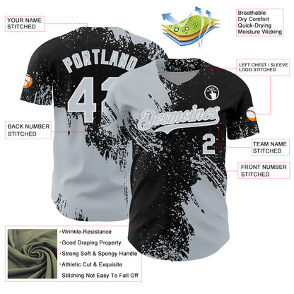 Custom Silver Black-White 3D Pattern Design Abstract Brush Stroke Authentic Baseball Jersey - Sky-Custom