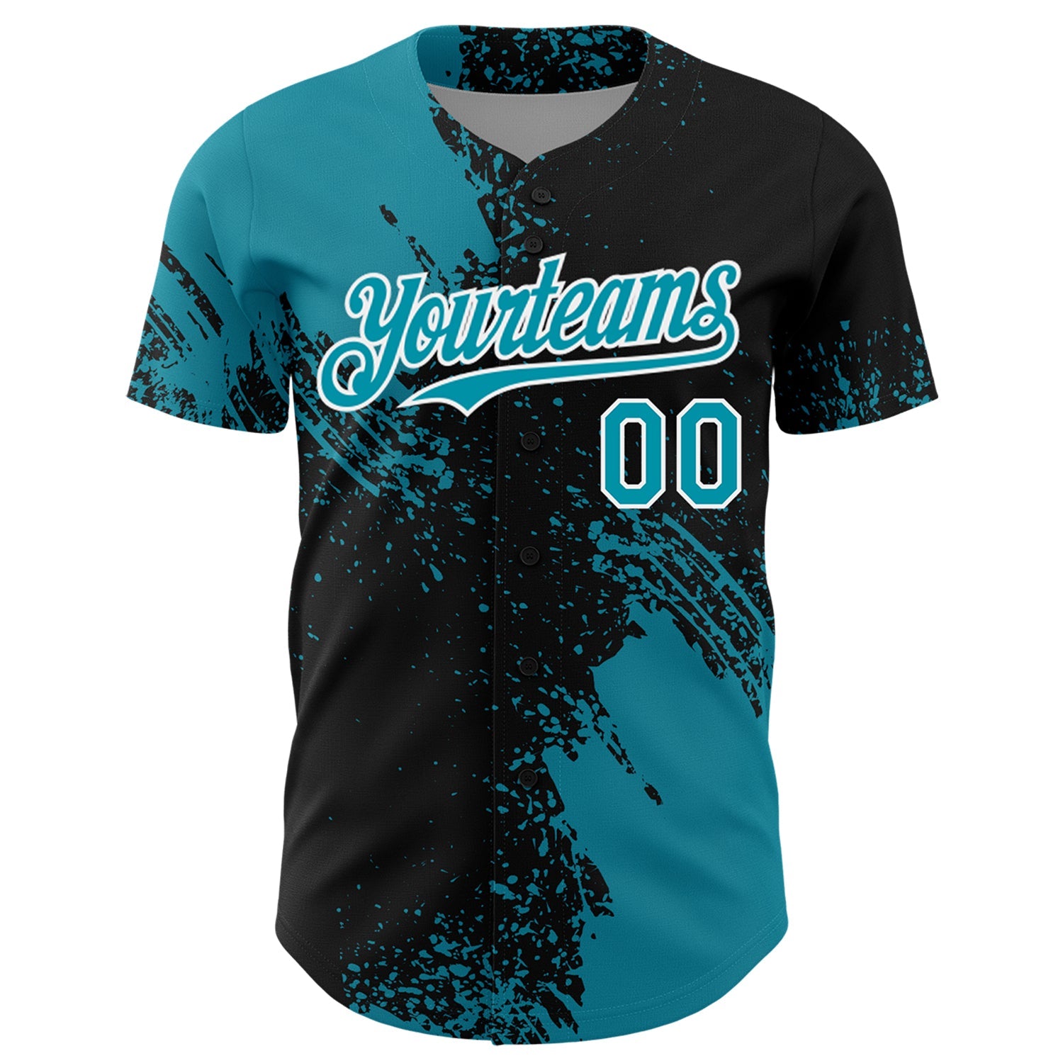 Custom Teal Black-White 3D Pattern Design Abstract Brush Stroke Authentic Baseball Jersey - Sky-Custom