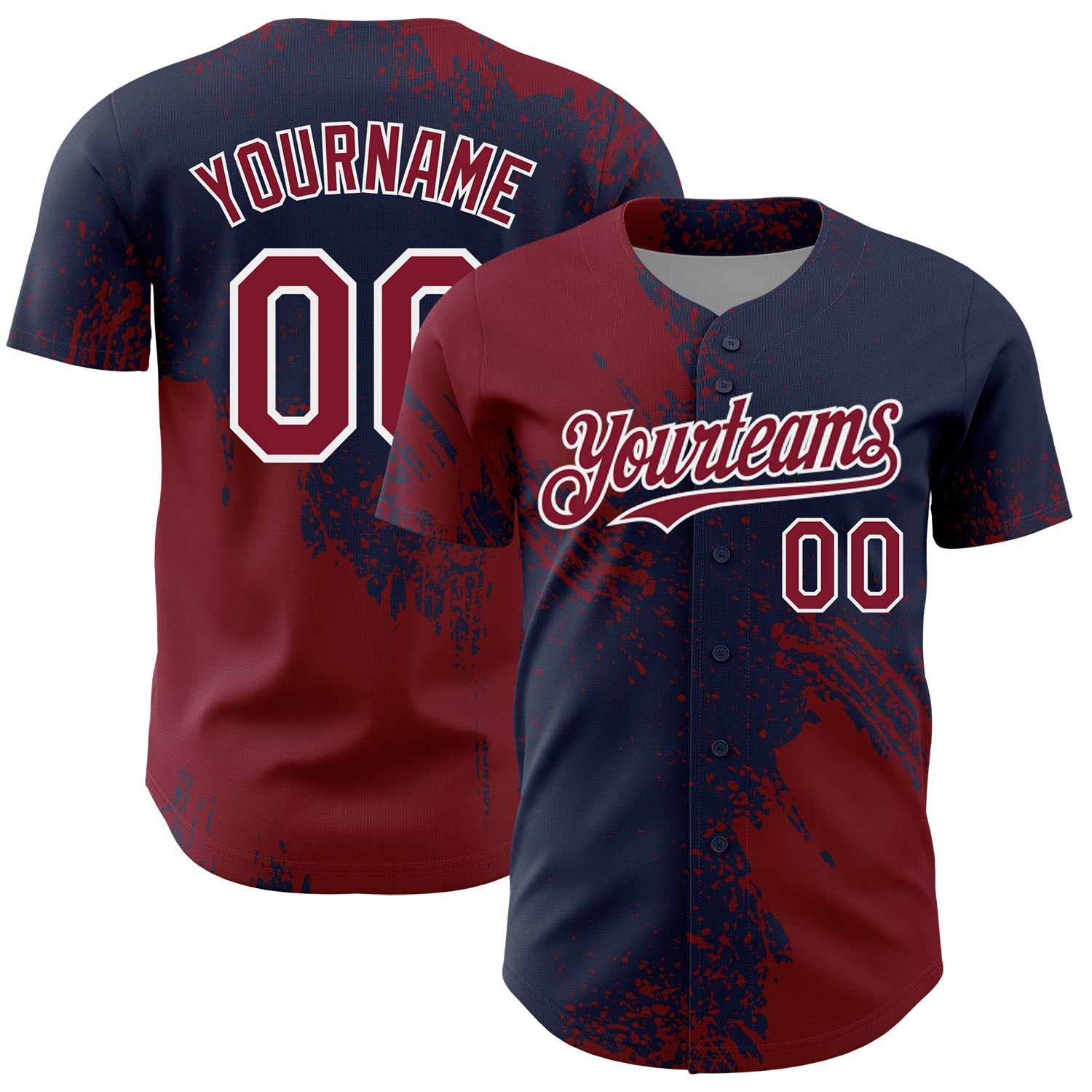Custom Crimson Navy-White 3D Pattern Design Abstract Brush Stroke Authentic Baseball Jersey - Sky-Custom