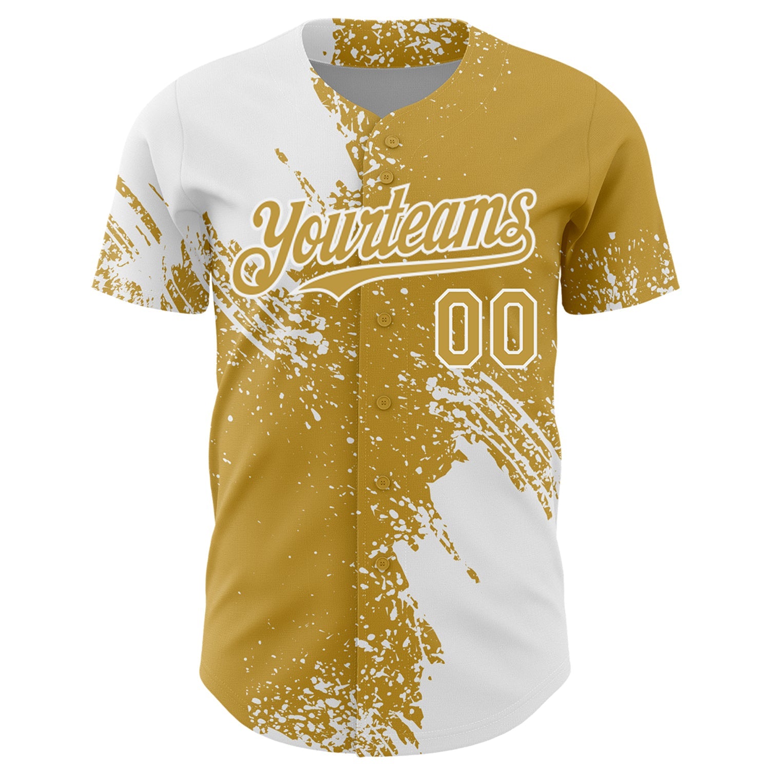 Custom White Old Gold 3D Pattern Design Abstract Brush Stroke Authentic Baseball Jersey - Sky-Custom